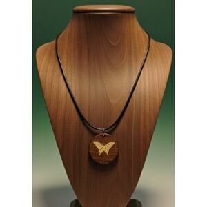 Ethnic Boho Necklace Wooden Round Butterfly Pendant Statement Fashion Jewelry